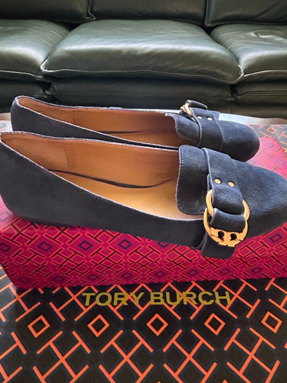 Tory Burch Marsden Navy Suede Smoking Flat Sz 6.5